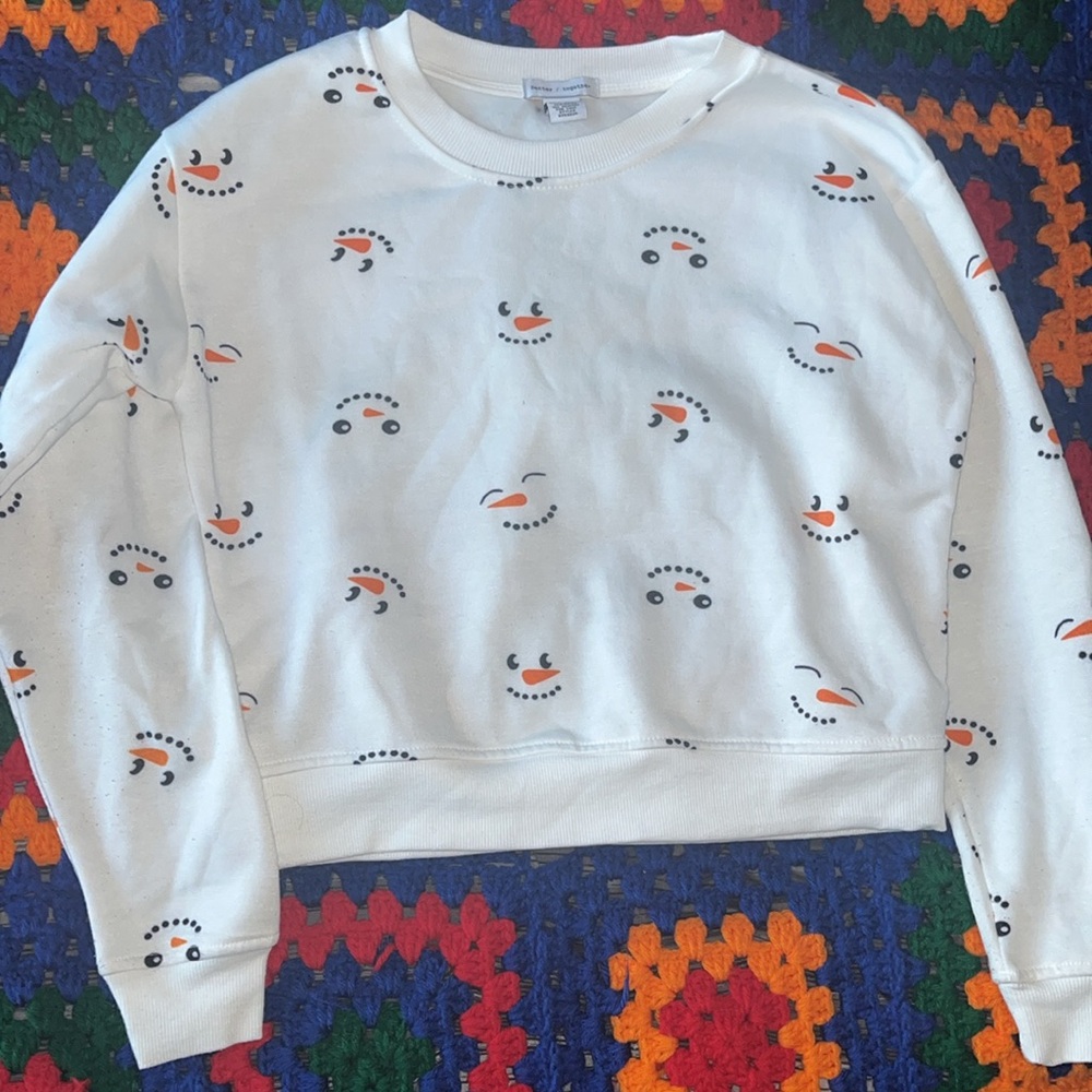 White Girl Sweatshirt Snowman Face Smile